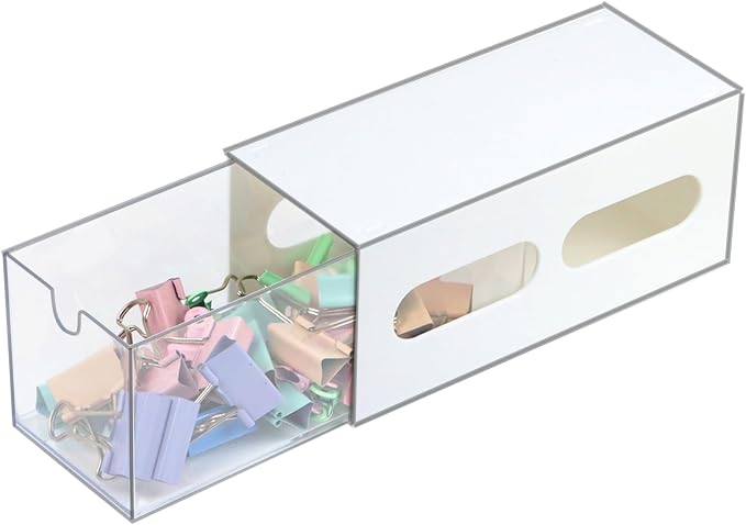 ZEXALOR Drawer Organizer Desktop Office Supplies Desk Organizer and Storage Stationary Make Up Jewelry Pen Storage Drawer, Clear Accessories Makeup Organizer Countertop Storage (White, 1 Pack)