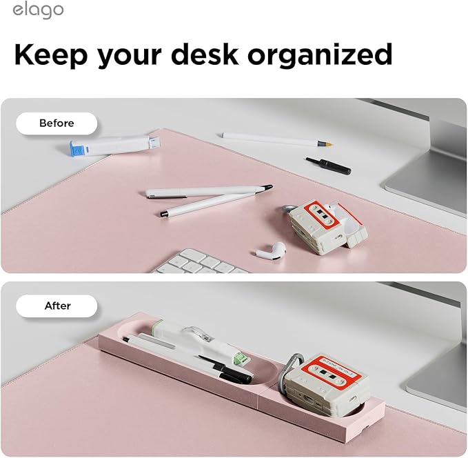 elago Smart Magnetic Desk Mat Pencil Tray – Soft Silicone Organizer for Office Supplies, AirPods, Glasses, Pens – Noise-Free, Washable, Item for Desk Management [Medium-Small Set] (Lovely Pink)