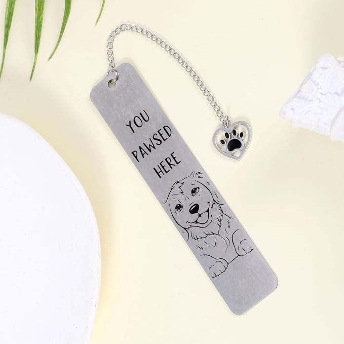 Dog Bookmark for Reading Women, Cute Dog Mom Gifts Funny Metal Dog Book Mark You Pawsed Here Bookmark Doggy Lovers Dogs Themed Gift for Owners Men Women Bookworm (Golden Retriever)