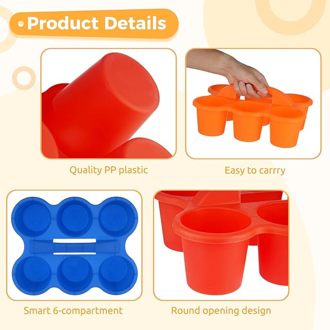 Joyibay 6 Pcs Classroom Caddy Organizer, Desktop Plastic Caddy, Drink Holder with 6-Compartment & Handle, Multifunctional Storage Holder for Crayons, Pencils, Markers & Office Supplies (Multicolor)
