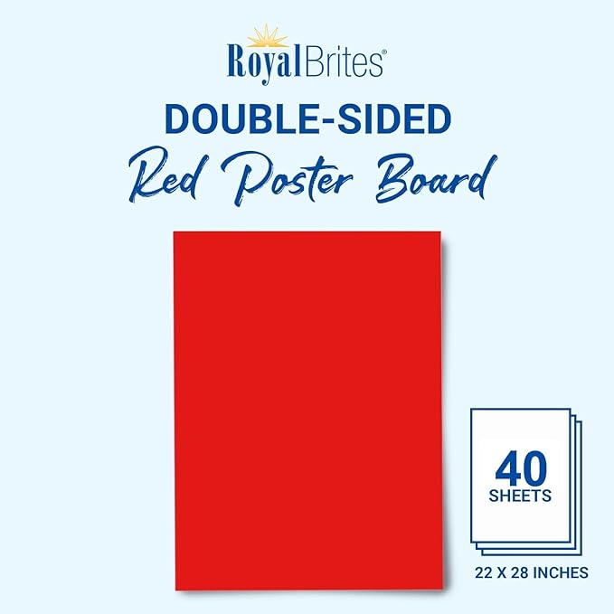 Red Poster Board, Premium 2-Sided 22x28 Poster Board for School Projects, Arts & Crafts, Water & Fade Resistant Posterboard for Signs & Presentations, 40 Count