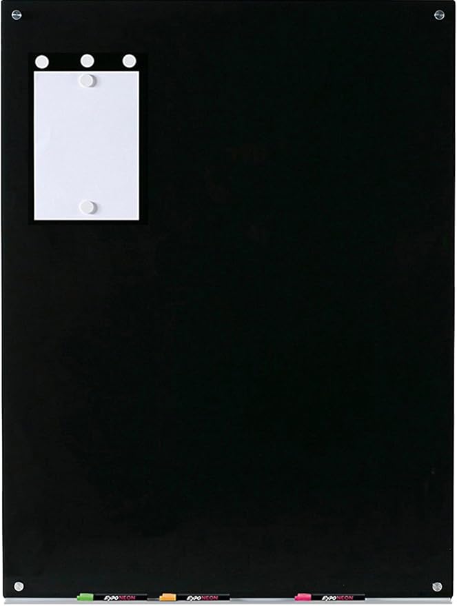 Audio-Visual Direct Magnetic Black Glass Dry-Erase Board Set - 4' x 3' - Includes Magnets, Hardware & Marker Tray