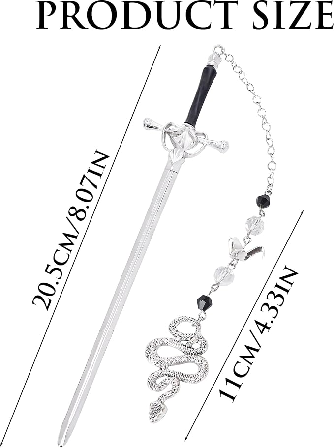 Fantasy Sword Metal Bookmark - Unique Snakes Crane Charm Book Marks Crystal Beads Chain Page Mark Bookish Birthday Gifts School Reading Accessories for Women Students Teachers Lovers Readers