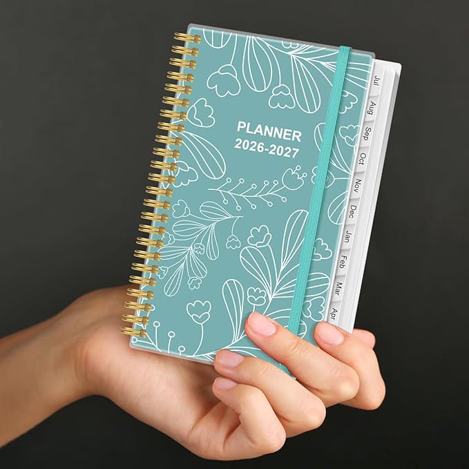 2026-2027 Pocket Planner/Calendar - 2026-2027 Weekly & Monthly Planner from July 2026 to June 2027, 12 Months Tabs, 3.75" x 6.75", Teal Leaf