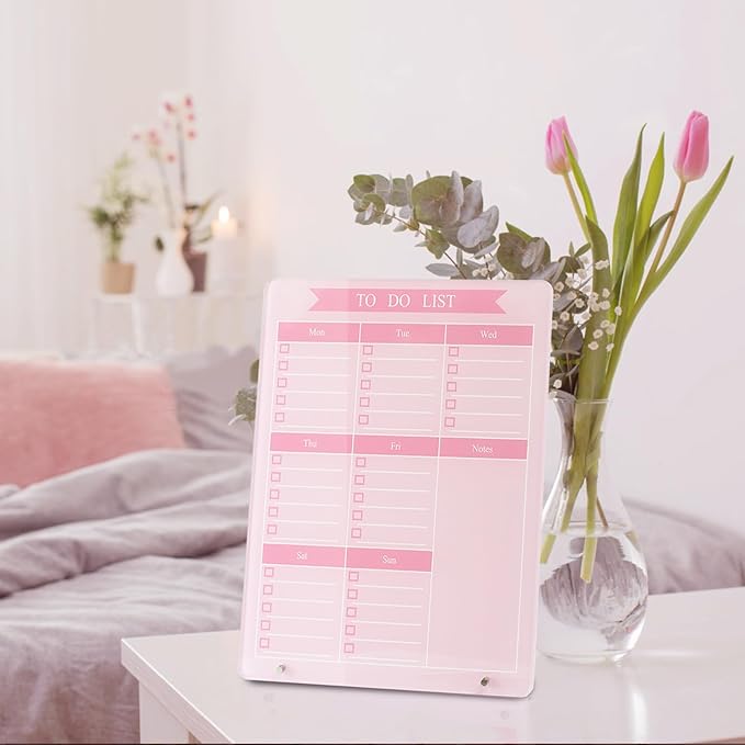 Weekly Planner Dry Erase Board for Desk,10''x12'',Acrylic Desk Calendar to Do List Planner Board with Stand,Pink Dry Erase White Board for Home Office School-ZL-P-2530