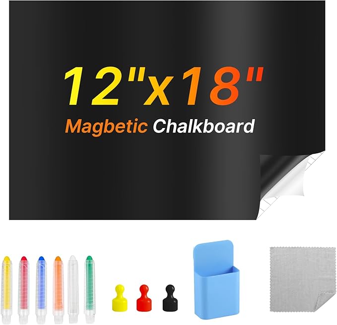 Magnetic Chalkboard Wallpaper Stick and Peel, 12" x 18"Chalk Board Contact Paper with Adhesive on Wall for School, Office, Kitchen Fridge, Drawing