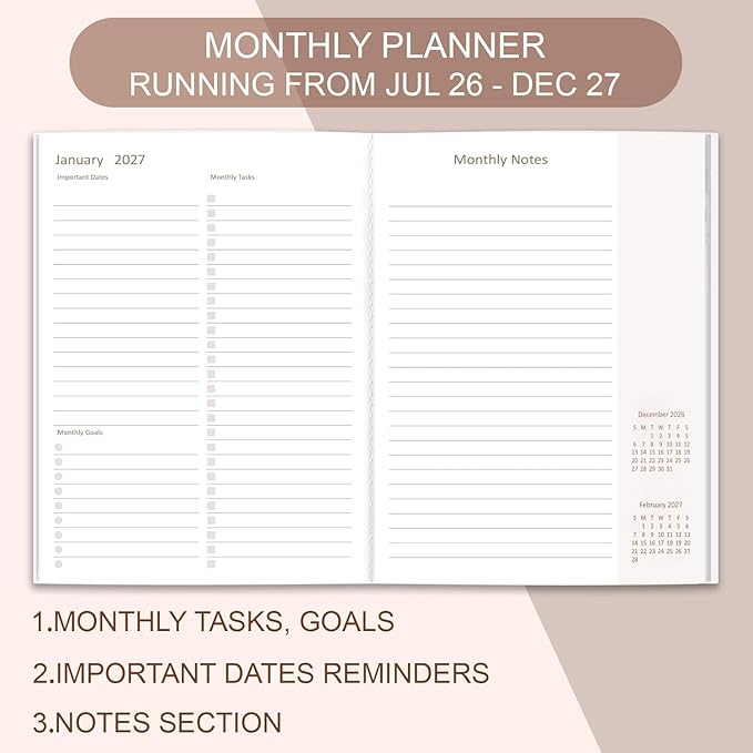 2026-2027 Monthly Planner - Month Calendar from July 2026 - December 2027, Monthly Planner 2026-2027 Easy to Organize Your Daily Life, 5.8" x 8.25", Green Leaf