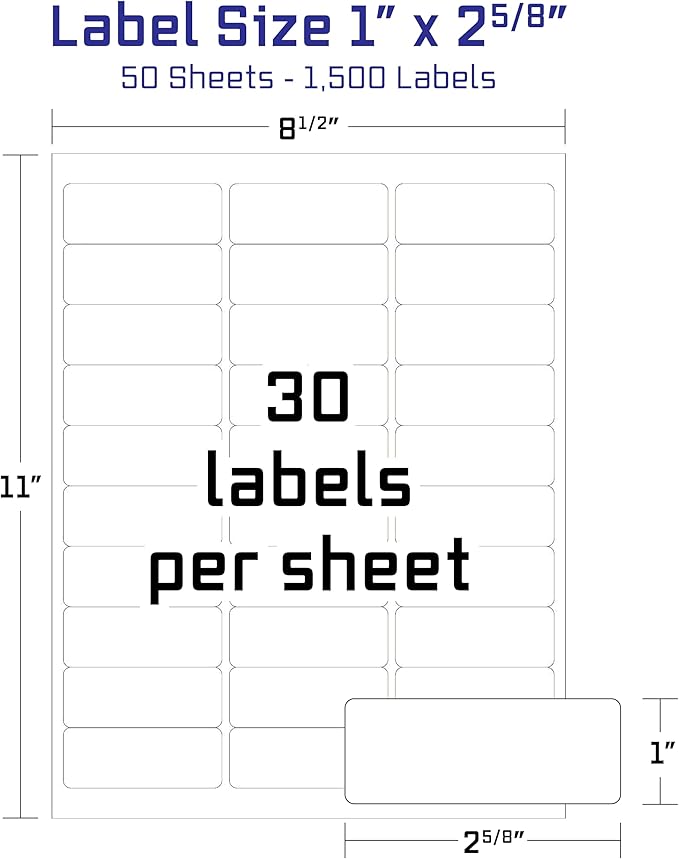 Easy Peeling Printable Address Shipping Labels, 2.625" x 1" | Customizable Sticker | White | 1500 Blank Mailing and Shipping Labels | Inkjet and Laser Printer Guaranteed | Blank Labels