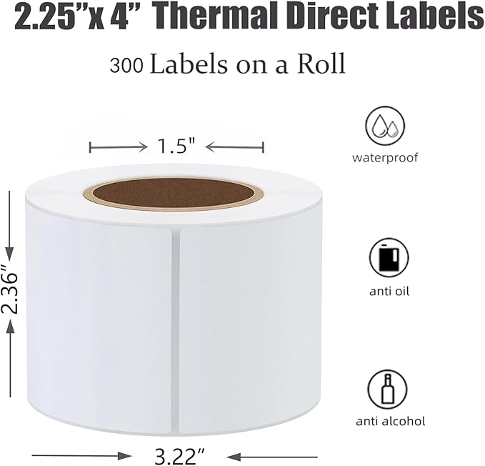 Hybsk 2.25x4 inch Direct Thermal Labels for Barcodes, Address, Compatible with Rollo Label Printer & Zebra Desktop Printers (2.25"x4",2 Rolls White)