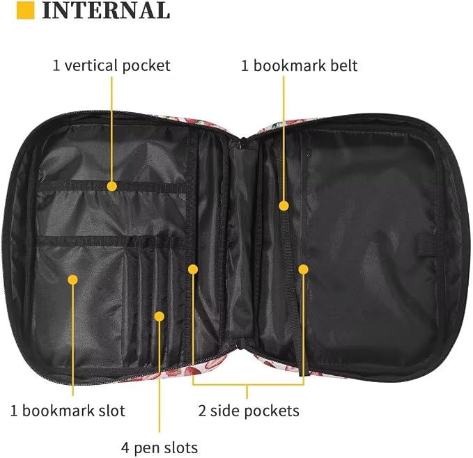 Coldinair Strawberry Bible Cover for Women Nylon Bible Holder Carrier Carrying Organizer Bible Bag, Zipper and Pockets for Standard Large Size Bible