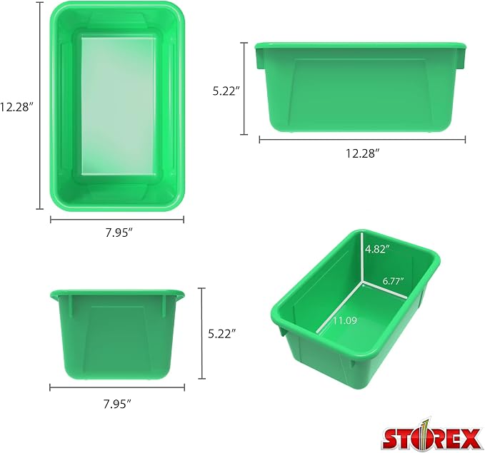 Storex Small Cubby Bins, Pack of 5, 12.2 x 7.8 x 5.1 Inches, Green (62417U05C)