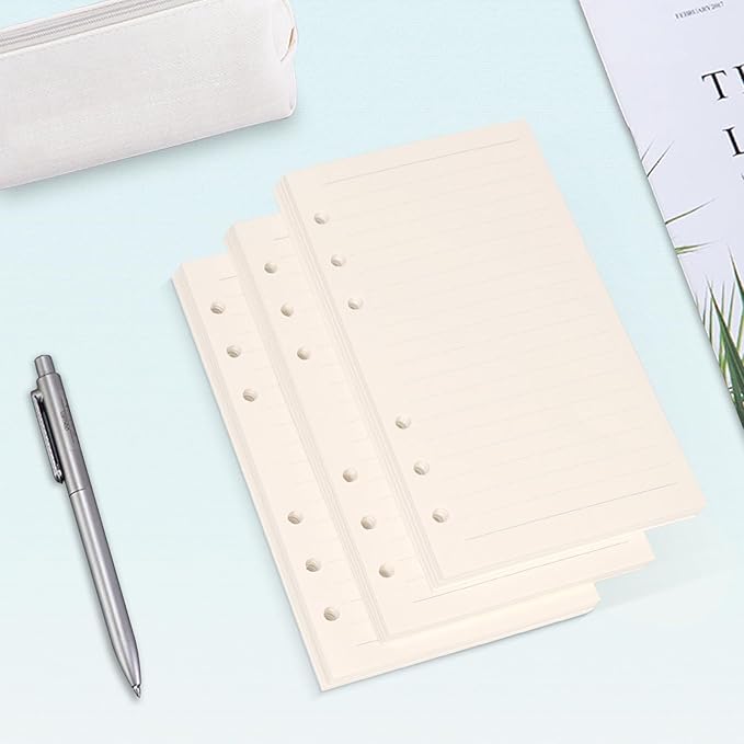 A6 Refill Paper, [5 Pack] Toplive 100GSM Thick Refillable Paper 6 Hole Filler Inserts Loose Leaf Paper 225 Sheets (450 Pages) for 6 Ring Binder Journal Notebook-Lined Paper