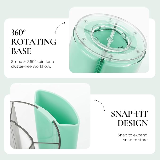 KONVINIT Green Pen Holder for Desk, 5 Slots 360° Rotating Pen Organizer, Cute Desk Organizers and Accessories for School, Home, Office and Art Supply