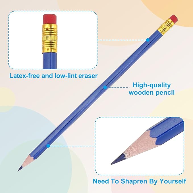 PATIKIL Erasable Colored Pencils, 12 Pcs Oil Color Pencils with Erasers Hexagonal Rod Wooden Colored Pencils for Tests Marking Grading Art Painting, Dark Blue