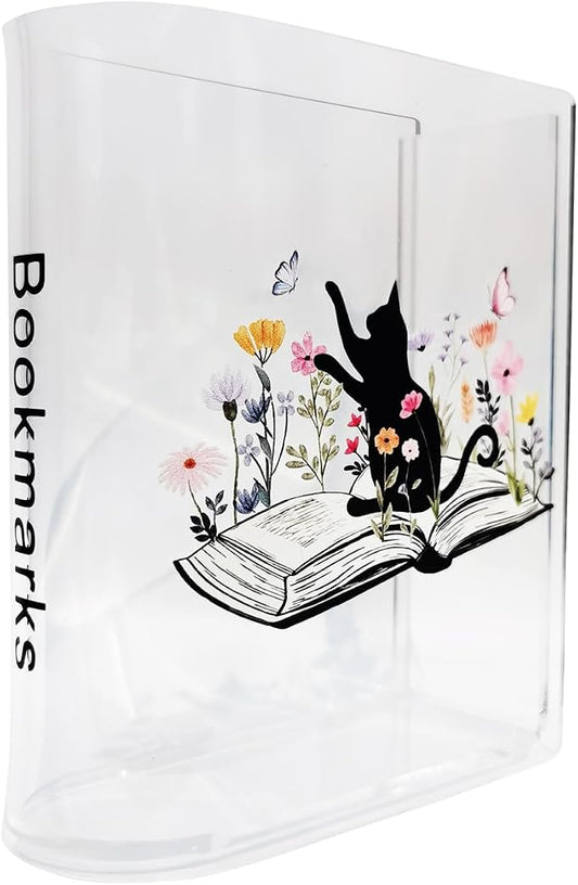 Bookmarks Holders Bookshelf Bookcase Decor, Home Office Desk Organizer, Book Marks Pen Pencil Holder, Friends Book Lover Gifts (Cat)
