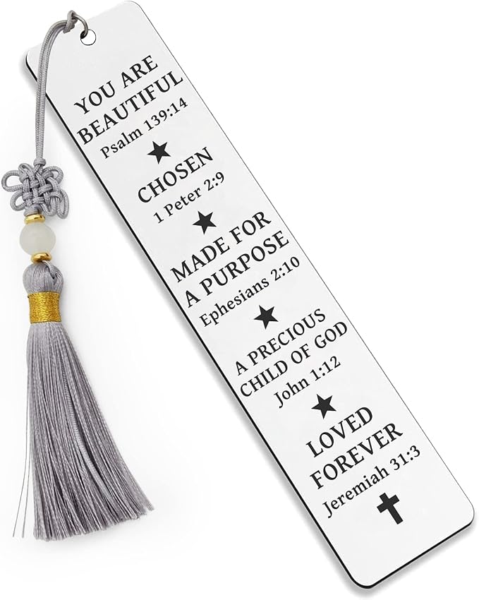 Ptzizi Inspirational Christian Metal Engraved Bookmark with Tassel, Women Bible Verse Bookmark Clip for Friends Girl Sister Female Book Lovers Bookworms Book Club Religious Gift