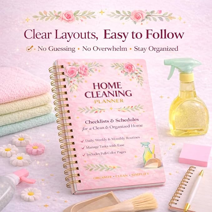 Home Cleaning Planner & Checklist Book for Women Adults – Daily, Weekly & Monthly Cleaning Schedule and Checklist, Housekeeping Organizer with Cleaning Lists, Spiral Bound Cleaning Book Planner