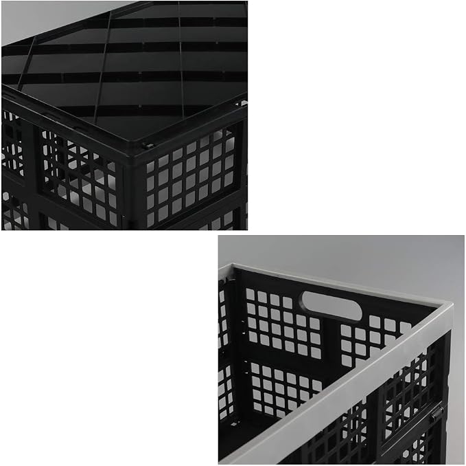 2-Pack 42 L Plastic Collapsible Storage Crates, Large Stackable Storage Container Basket, Folding Crates Storage