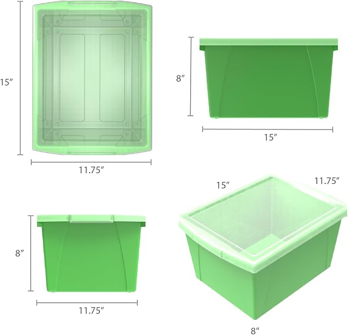 Storex 4 Gallon Storage Bin with Lid – Plastic Classroom Organizer for Books and Supplies, Green, 1-Pack (61408F06C)