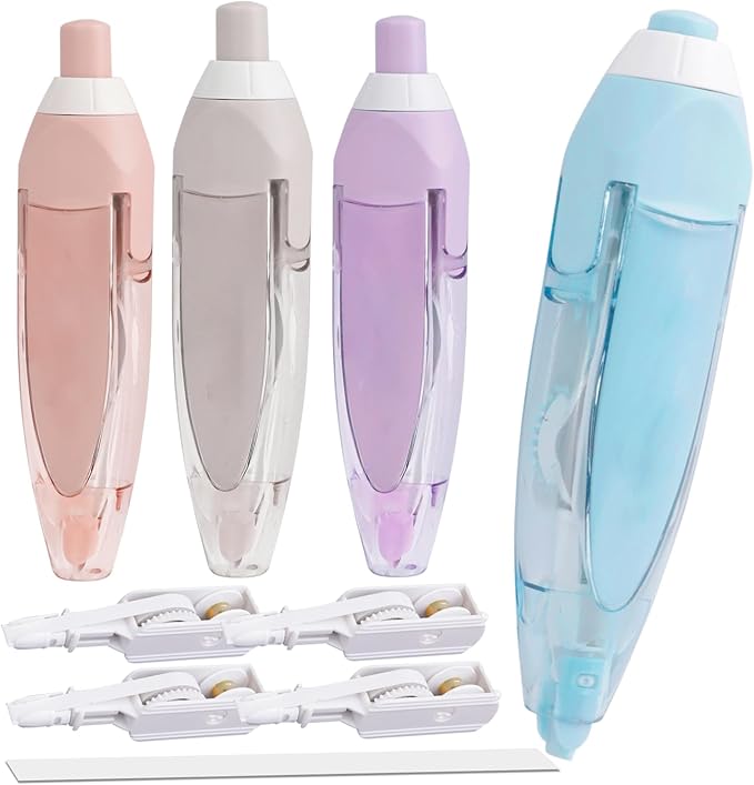 8Pcs Refillable Correction Tape Retractable Tape Pen Set, White Out Correction Tapes with 4 Replacement Refill, Stationary Supplies for School Office Student Kids