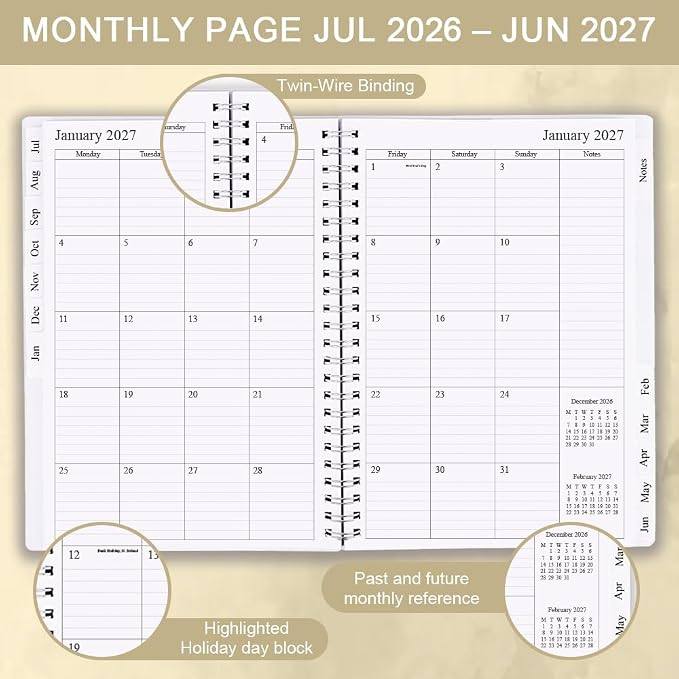 2026-2027 Planner - Academic Planner 2026 2027 for Women & Men, July 2026 - June 2027, Monthly and Weekly Calender with 12 Monthly Tabs, 6.4" x 8.5", Beige