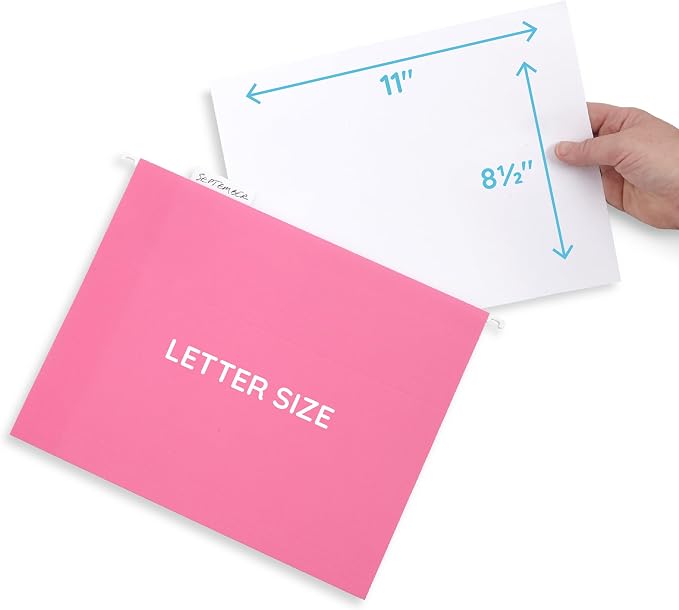 Blue Summit Supplies 25 Pink Hanging File Folders Letter Size, Reinforced Hanging File Folders Pink, Designed for Home and Office Color Coded Organization