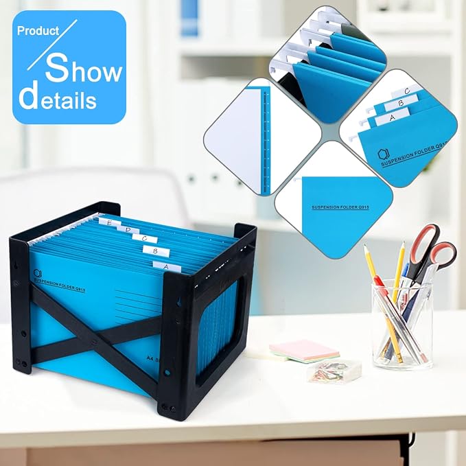 A4 Hanging File Folders, 25 Pcs Recycled Card File Folders for Filing Cabinet with Tabs and Card Inserts, Hanging Files Storage Folders for Office and School, Light Blue