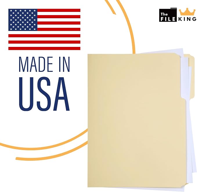 The File King 1/3 Cut File Folders Letter Size - 500 Bulk Pack | Manilla Folders 8.5 x 11 | USA Made | Assorted 3 Tab Color Manila File Folder | Heavy Duty Office Supplies | Basic Paper File Folder