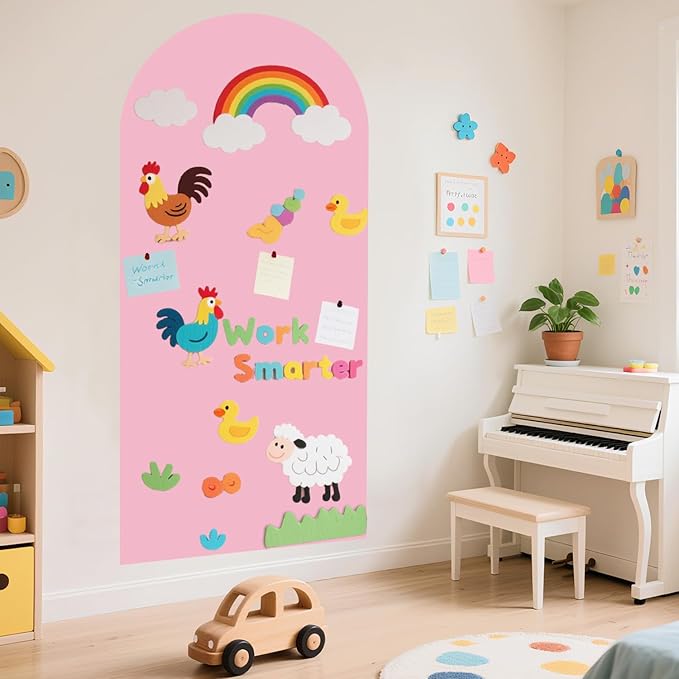 Magnetic Wall Decal for Kids Pink 39.3x17.5 Inch Arch Magnetic Chalkboard for Wall Magnetic Board for Playroom Peel and Stick Self Adhesive Blackboard with Color Liquid Chalks Magnet Wall Decal
