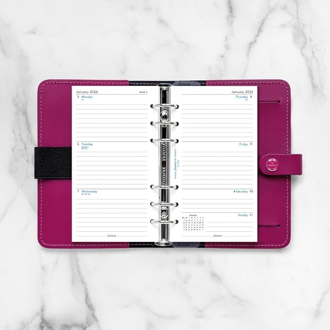 Filofax Calendar Diary Refill, Personal/Compact Size, Week-to-View, White Paper, Ruled, English, 2026 (C68418-26)