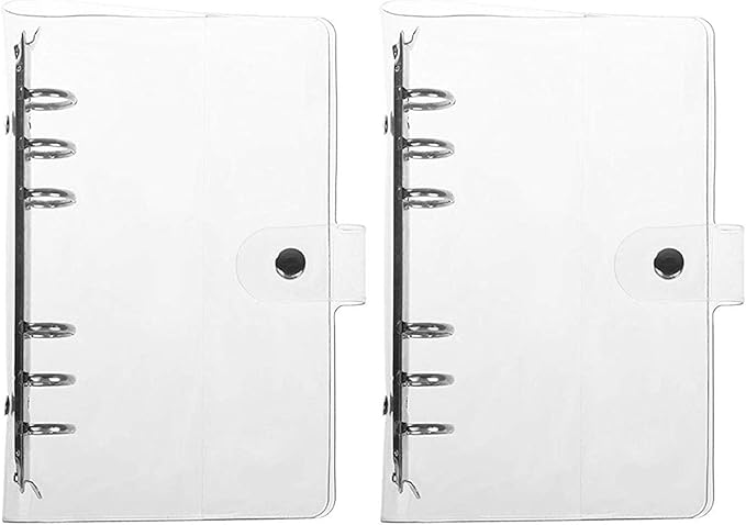 Pack of 2 Transparent Soft PVC 6-Ring Binder Cover w/Snap Button Closure for 6 hole Planner Pages Refill Insert (A6 Size)