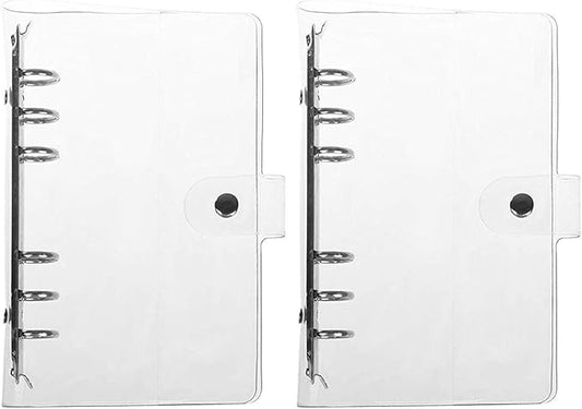 Pack of 2 Transparent Soft PVC 6-Ring Binder Cover w/Snap Button Closure for 6 hole Planner Pages Refill Insert (A6 Size)
