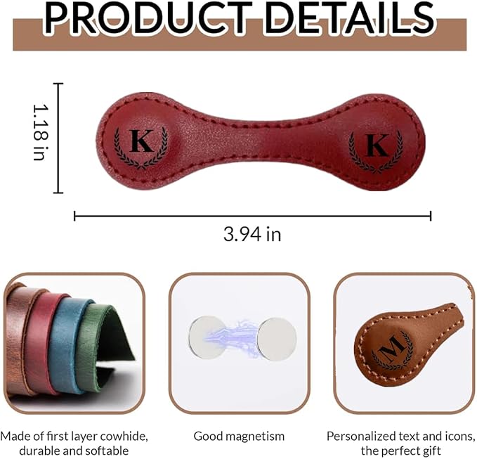 Personalized Magnetic Leather Bookmark, 26 Letters Book Mark Customized Initial Book Hoder Markers Cute Accessories Meaningful Gift for Wonmen Teachers, Book Lovers (I, Dark Brown)