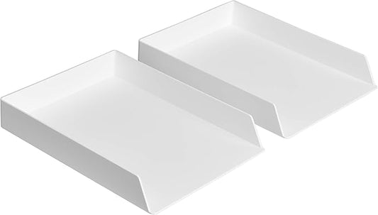 Amazon Basics Rectangular Plastic Desk Organizer, Letter Size Tray for Documents, 13 x 9.7 x 2.2 inches, White, 2-Pack
