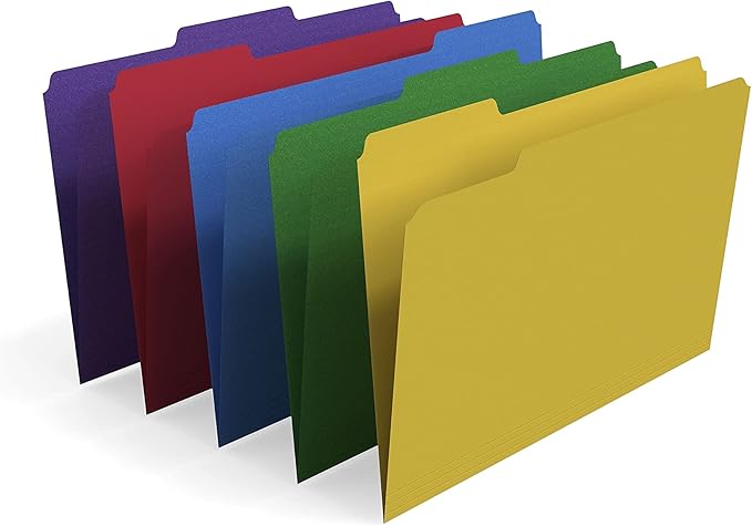 Staples File Folders, Legal Size, 1/3‑Cut Tabs, Assorted Colors, Heavy‑Duty Paper Stock, 200/Carton