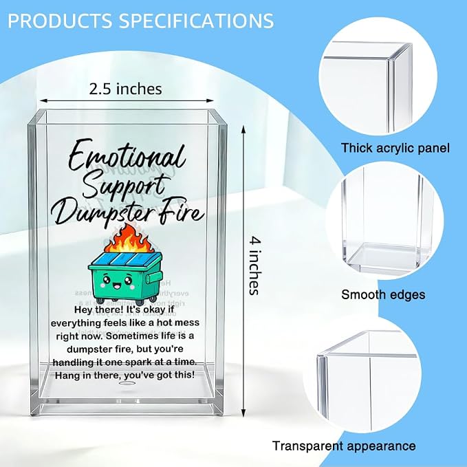 Emotional Support Dumpster Fire Acrylic Organizer Pencil Pen Holder, Dumpster Fire Bookmark Holder, Positive Stress Relief Desk Accessories Holder for Women Coworker Boss Friend Sister