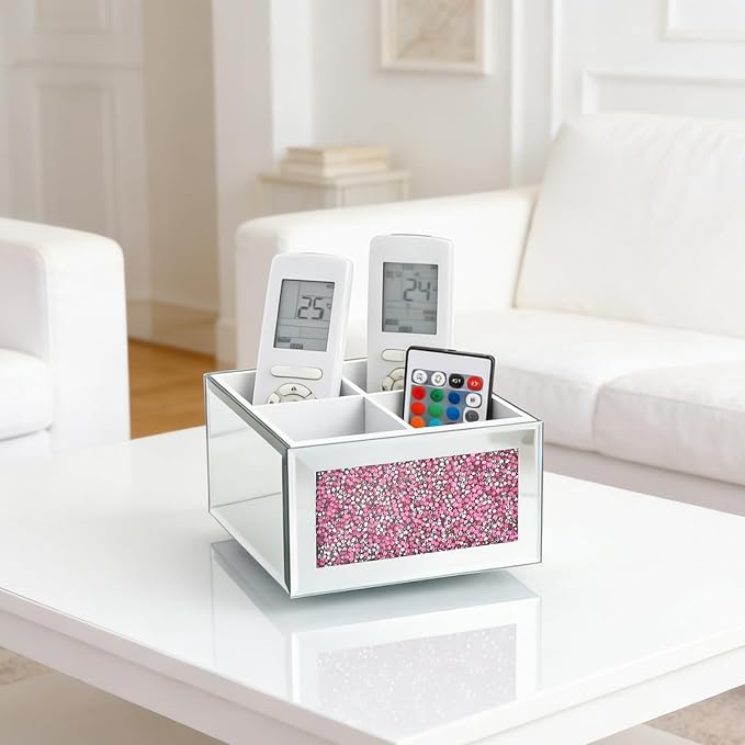 Pink 360 Rotating Remote Control Holder, Crushed Diamond TV Remote Controller Holder for Table, Desk Organizer for Pens and Pencils, Make Up Brushes, Remote Caddy Storage