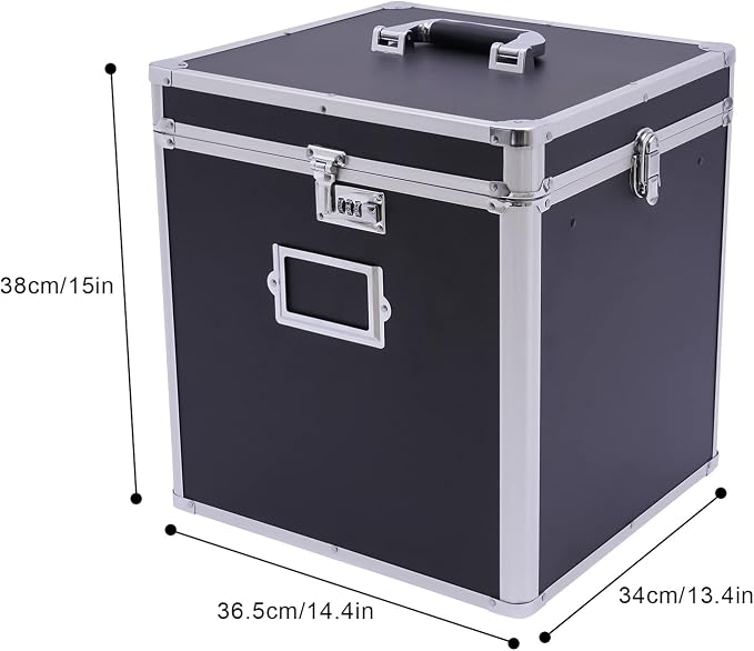 Record Storage Box, 50 Album Holder Locking Storage Box, Briefcase Security Lock Box for Personal Items Cash Laptop