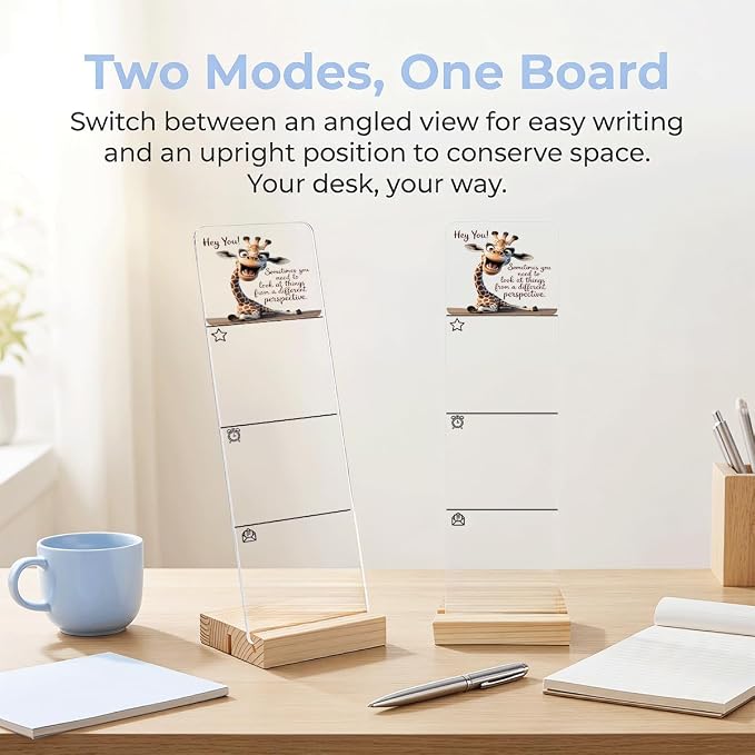 Sticky Notes Monitor Memo Board Acrylic Holder with Removable Wooden Base, Different Perspective Logo Desk Set with 200 Sheets Two Sizes Sticky Notes, Office Desk Accessories Organizer