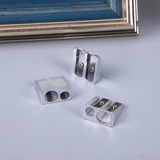 6Pcs Silver Magnesium Pencil Sharpener Survival, 2-Hole Pencil Sharpener Magnesium Alloy Wedge Profile, Pencil Sharpener Magnesium,Writing and Correction Supplies,Metal Pencil Sharpeners