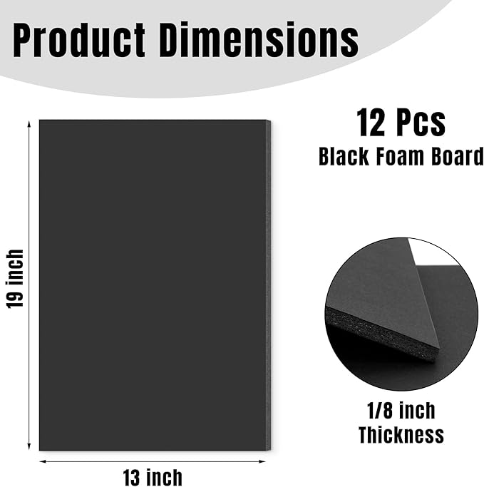 Golden State Art Foam Board 13x19-12 Pack - 1/8" Thick Black Poster Board Acid Free Foamboard for Paintings Prints, Art, Display, Crafts, Presentation and Projects