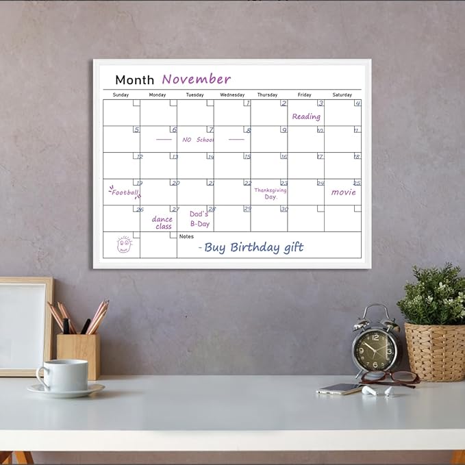 Umtiit Monthly Calendar Dry Erase Whiteboard17.7 x 23.6 inch(45 x 60 cm), White Wood Frame, Magnetic Surface Whiteboard for Planning/Schedule/School Timetable/Memo(WH-4560C,US)
