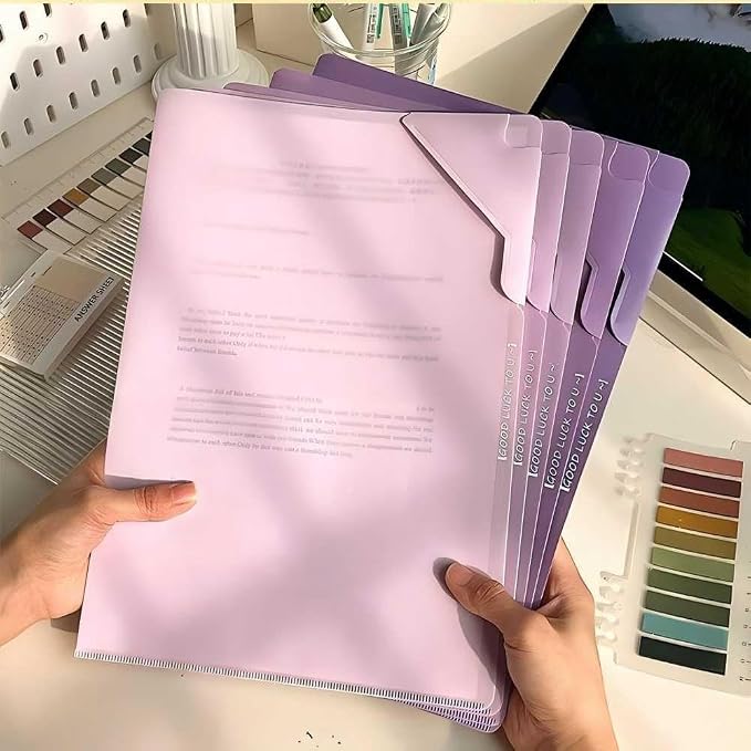 Purple 5-Pack L-Shaped File Folder for Documents, Waterproof A4 Document Holders with Anti-Fall Flap, Plastic File Organizer,A4 Envelopes Filing Folder