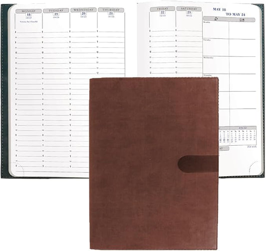 Exacompta 2027 Visual - Weekly/Monthly Planner - 12 Months, Jan. to Dec. - 6" x 8 1/4" - Smooth Faux Suede Texas Chocolate Cover - Time Management Appointment Organizer