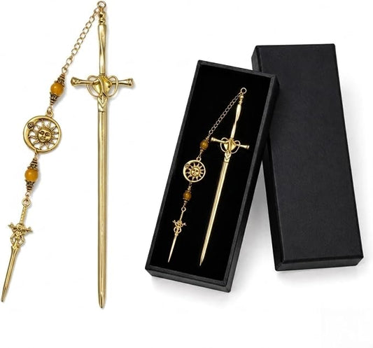 Fantasy Sword Bookmark Gifts - Funny Tarot Metal Book Mark with Crystal Beads Sun Charms Aesthetic Page Marker for Reading Lover Women Men Students Teachers Reader Bookish Birthday School