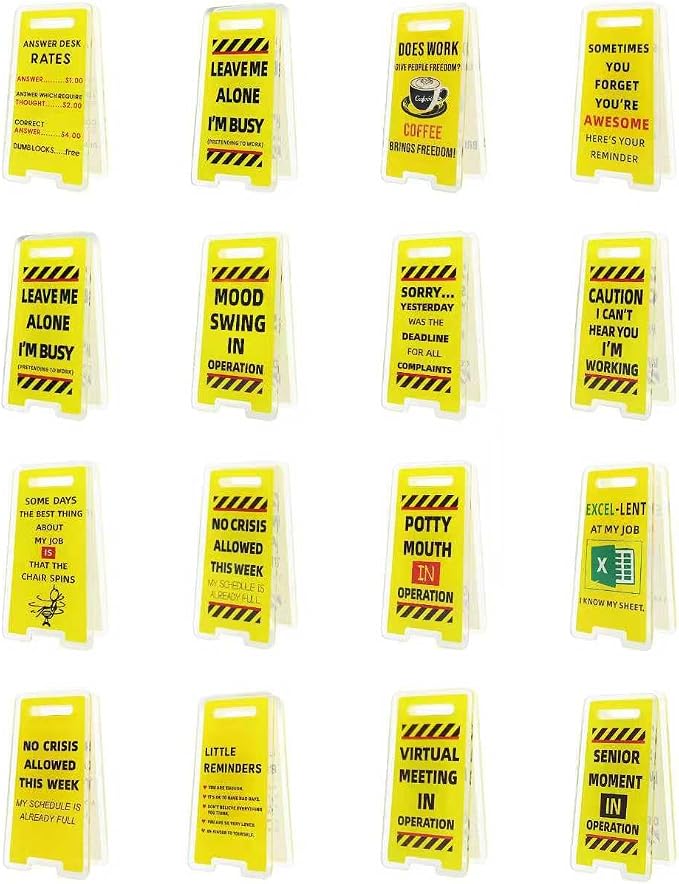 16 Pcs Office Note Holder Clips, Mini Acrylic Yellow Desk Signs Decor Gift for Colleague Leader Employee Birthday