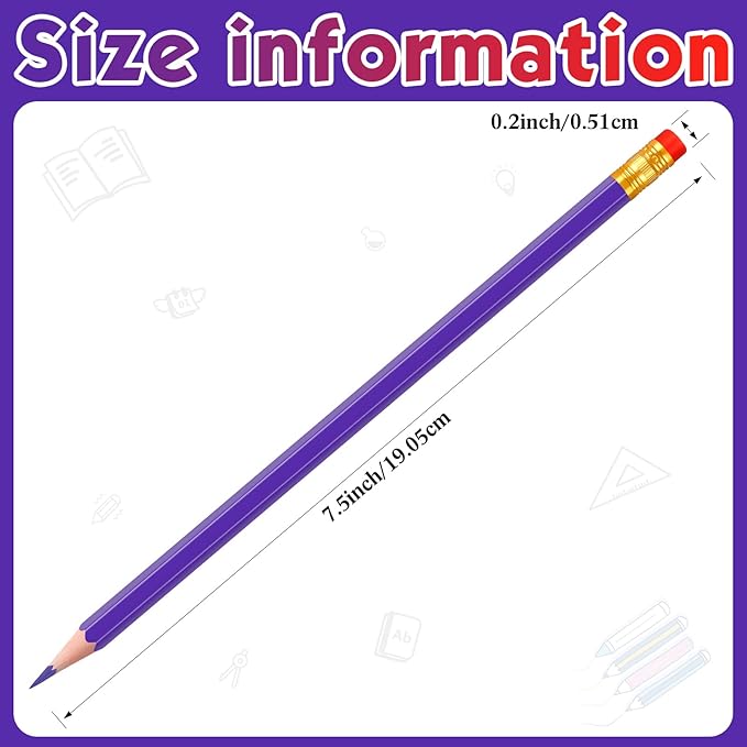 Zhanmai 24 Pieces Purple Pencils with Eraser Pre Sharpened Wooden Erasable HB Checking Pencils with Erasable Tops for Writing Drawing Checking Coloring Tests Grading Map Coloring Editing Office Favors