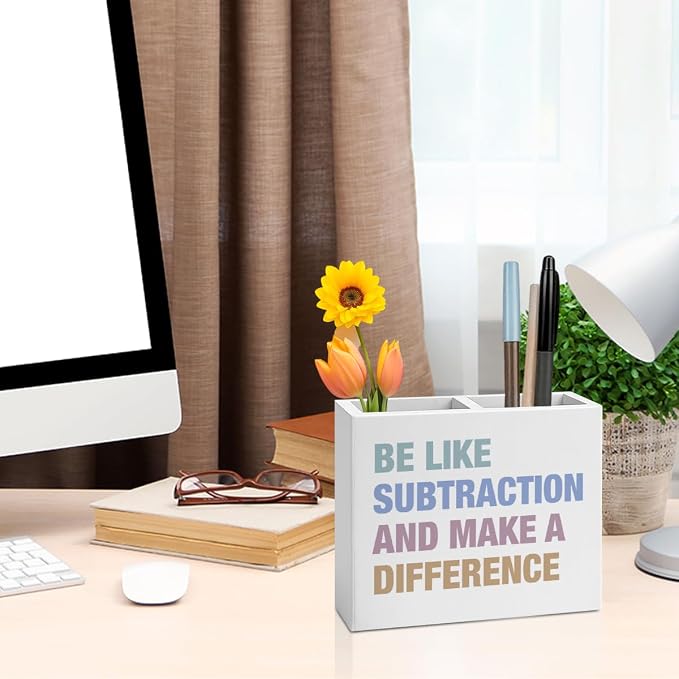 Math Teacher Pencil Holder Decor Teacher Appreciation Gifts for Office Mathematician Math Lover Gifts math Theme Wooden Organizer Vase for Office Home Desk Table
