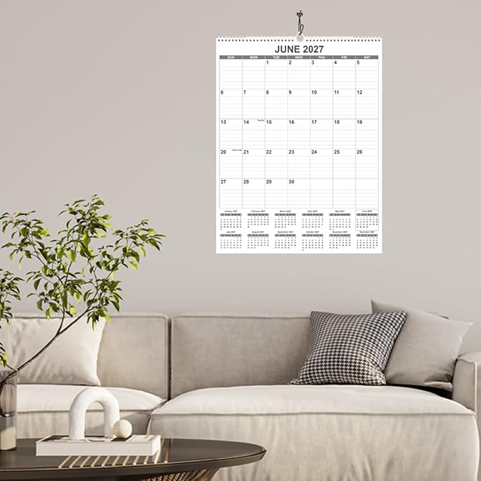Large Calendar 2026 with Spiral Bound - 18 Month Big Calendar from January 2026 to June 2027, Vertical Large Monthly Calendario 2026 for Wall, 22" x 17", Black