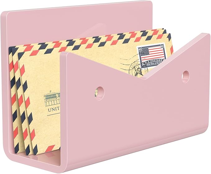 Mail Organizer Envelope Holder - Pink Acrylic Mail Holder Countertop Vertical Desk Organizer Small File Bill Document Notebook Letter Sorter for Home School Office Supplies